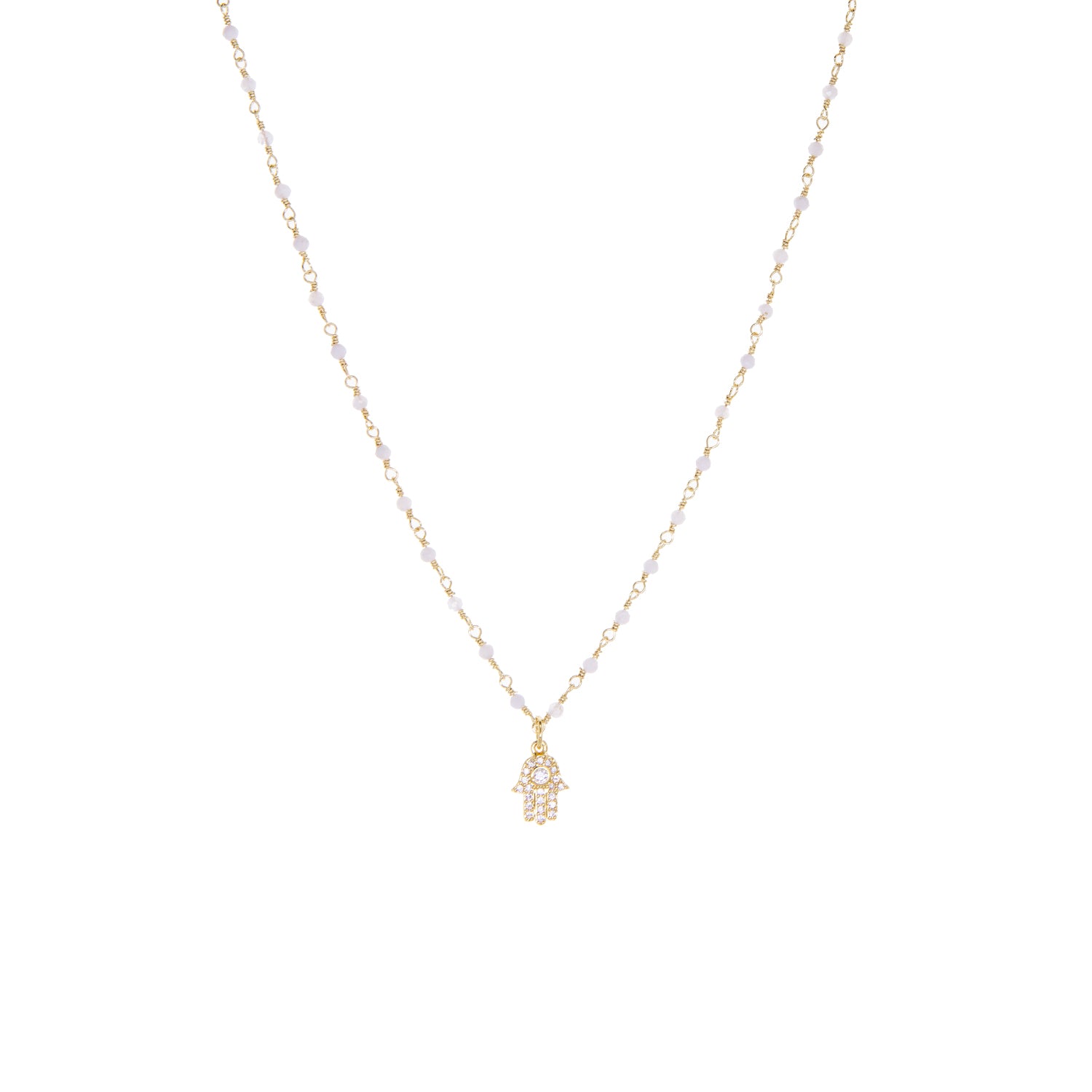 Natural Stone Necklace with Hamsa Charm