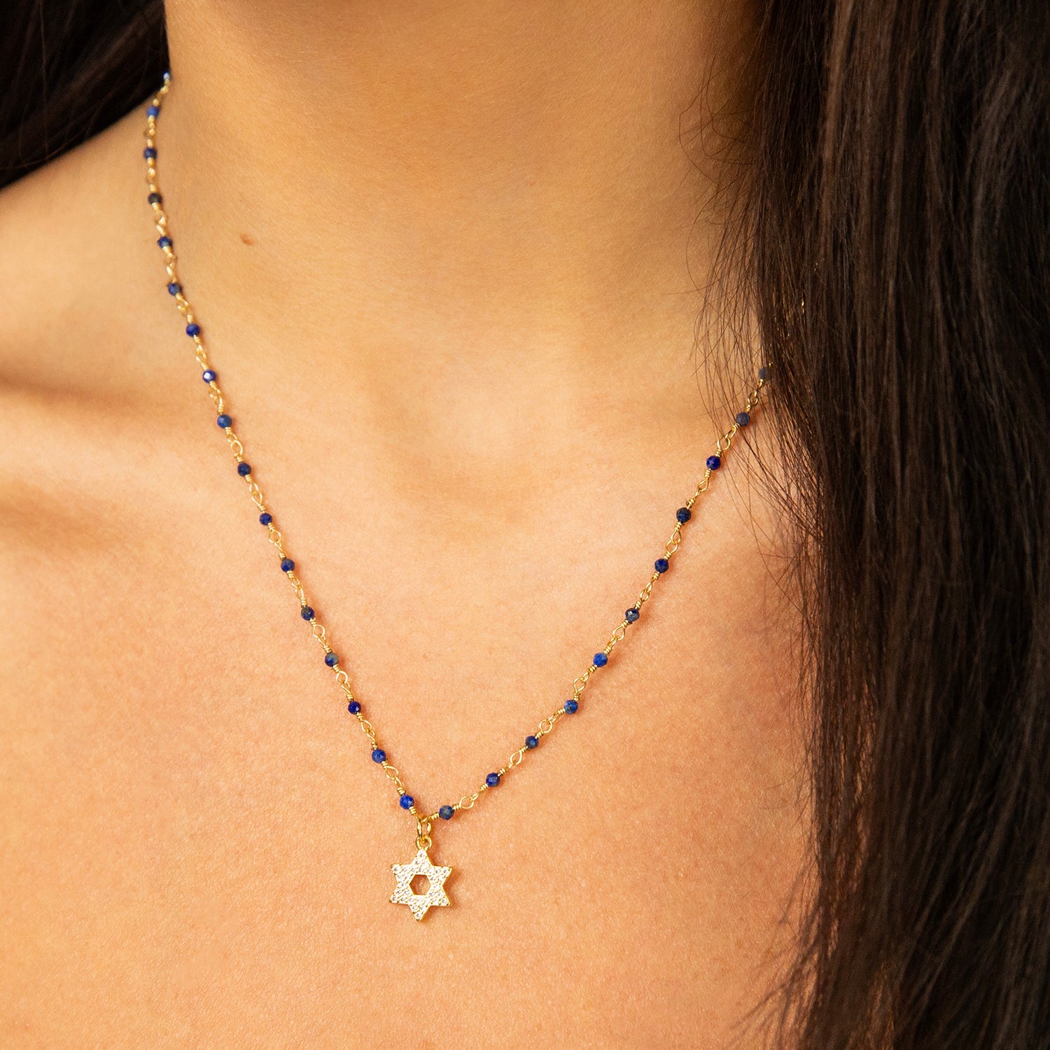 natural stone necklace with cz Star of David charm