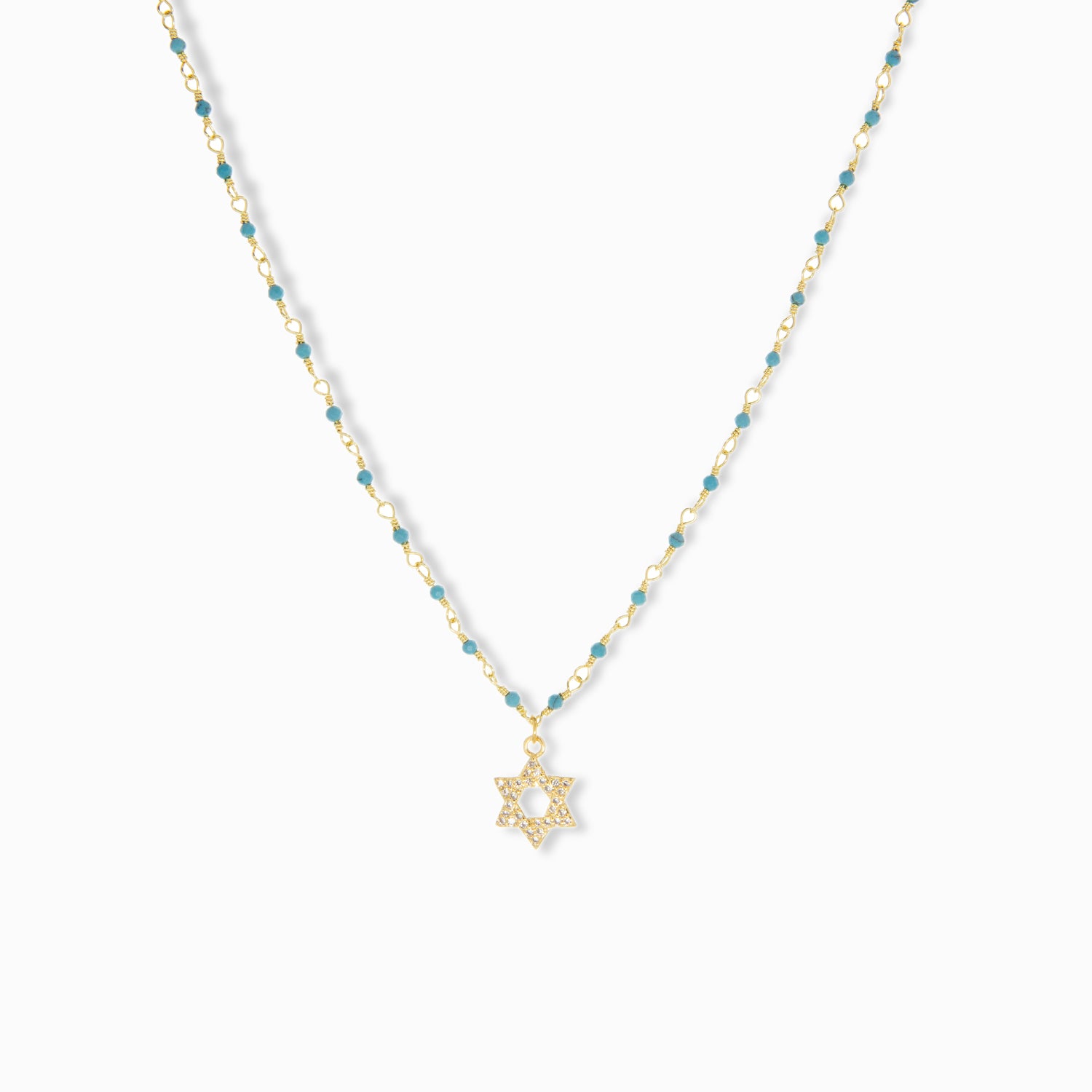 Natural Stone Necklace with CZ Star of David Charm