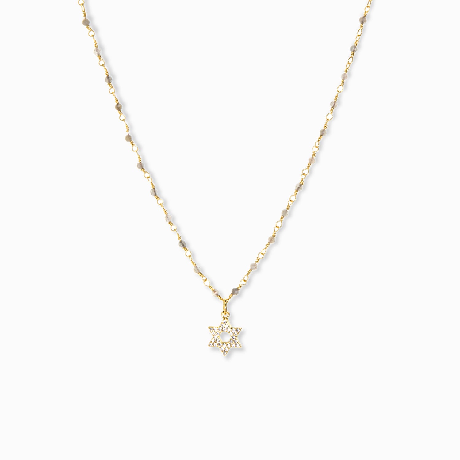 Natural Stone Necklace with CZ Star of David Charm