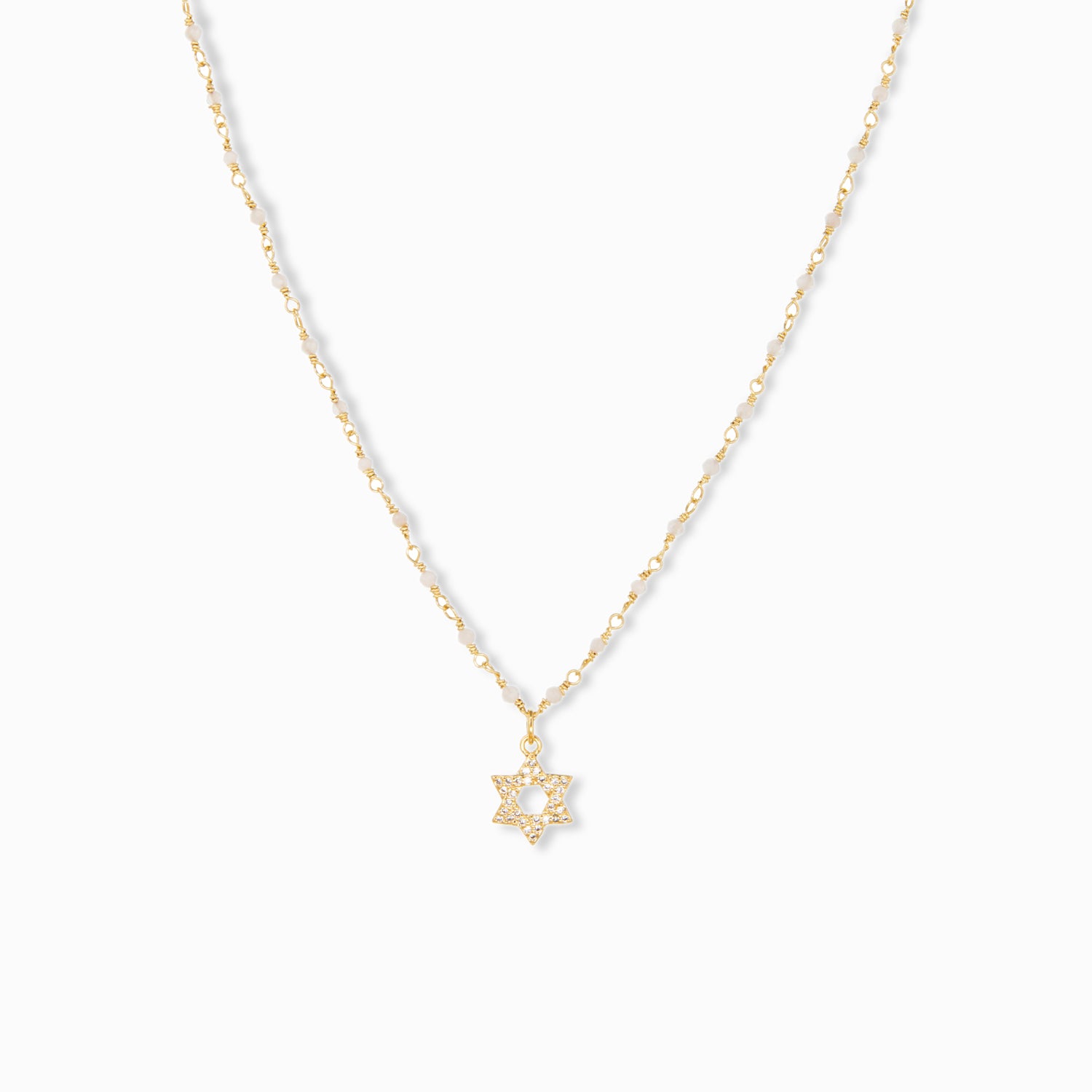 Natural Stone Necklace with CZ Star of David Charm