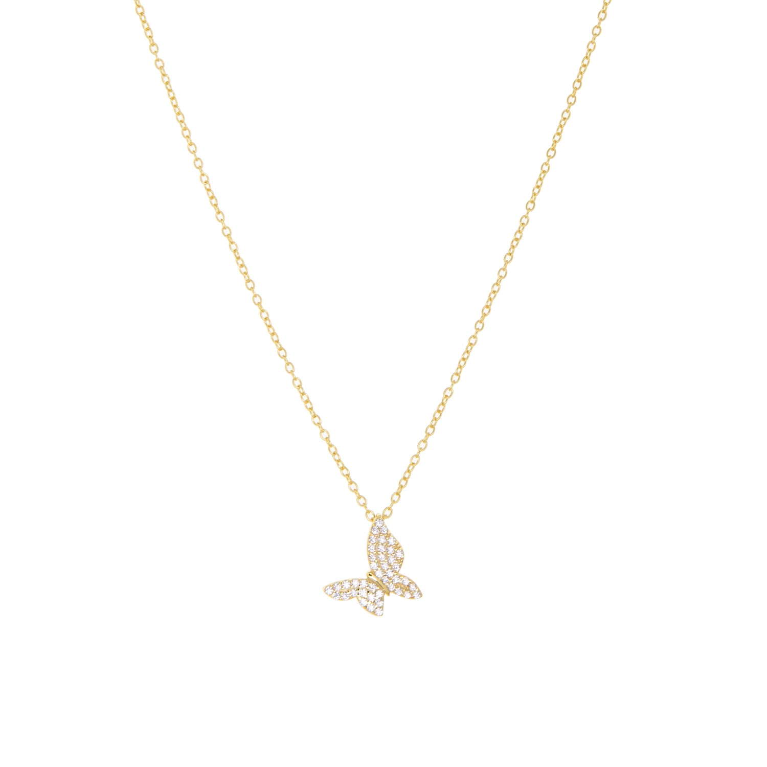 gold plated delicate cz butterfly necklace