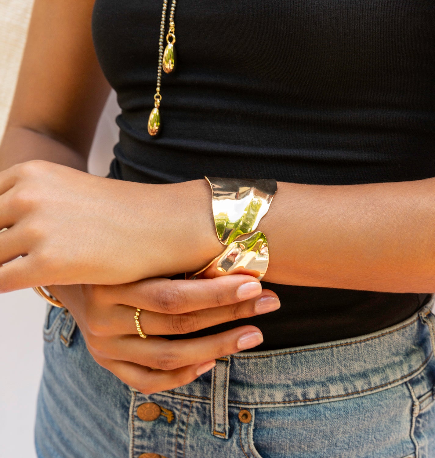 wide overlap hammered cuff