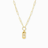 Link Chain Necklace with Pavé Evil Eye Dog Tag