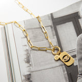 Link Chain Necklace with Pavé Evil Eye Dog Tag