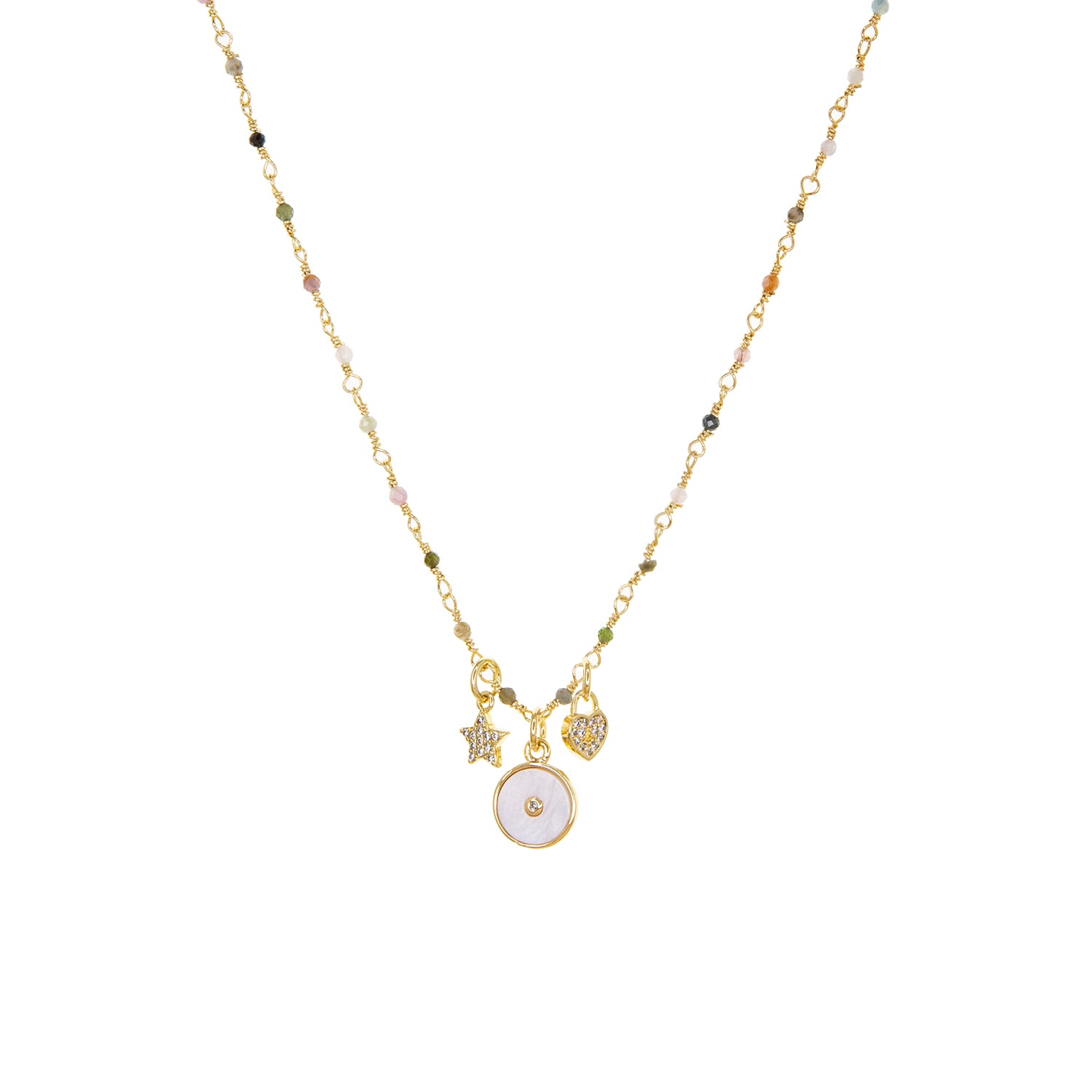 Delicate Chain Necklace with Triple Charm Detail