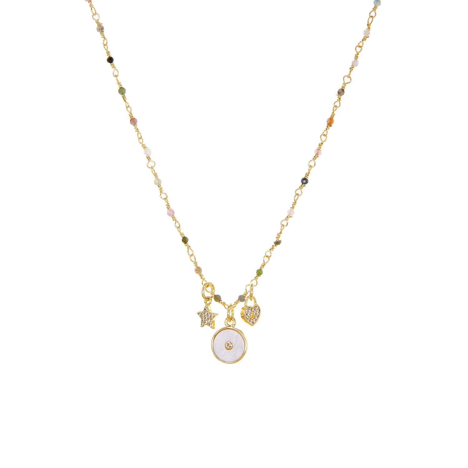 delicate chain necklace with triple charm detail