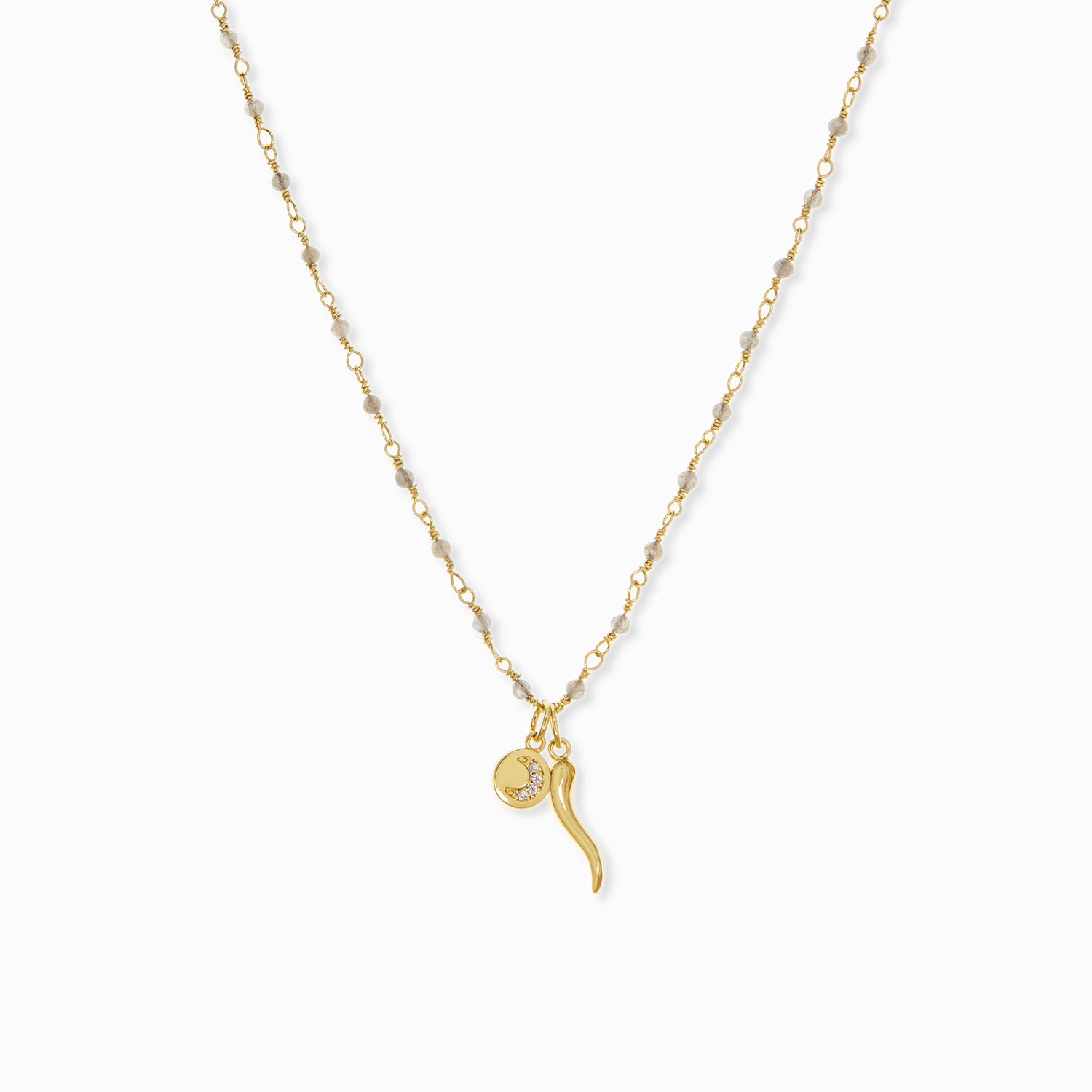 Italian horn and cz charm necklace