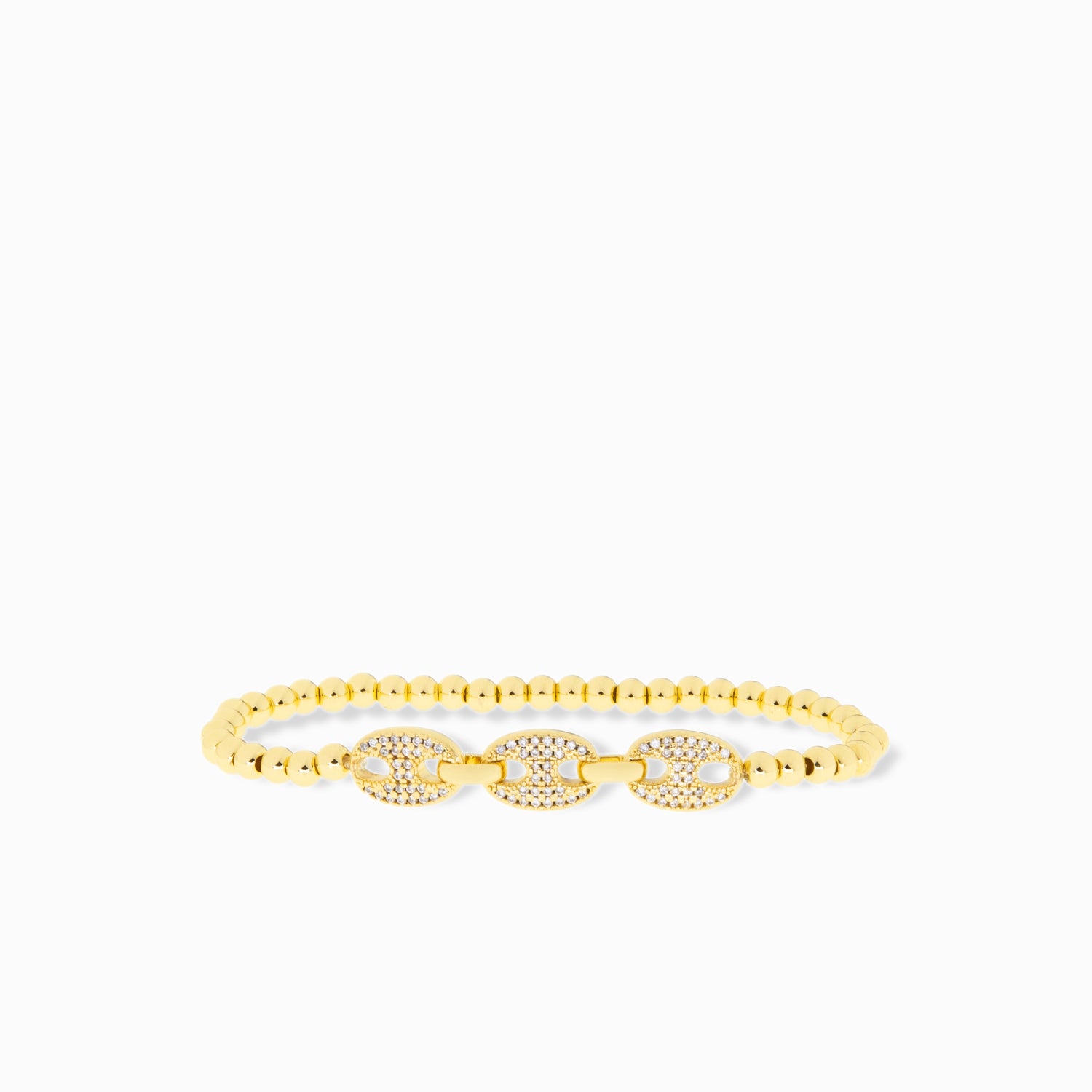 pave anchor link stretch beaded bracelet