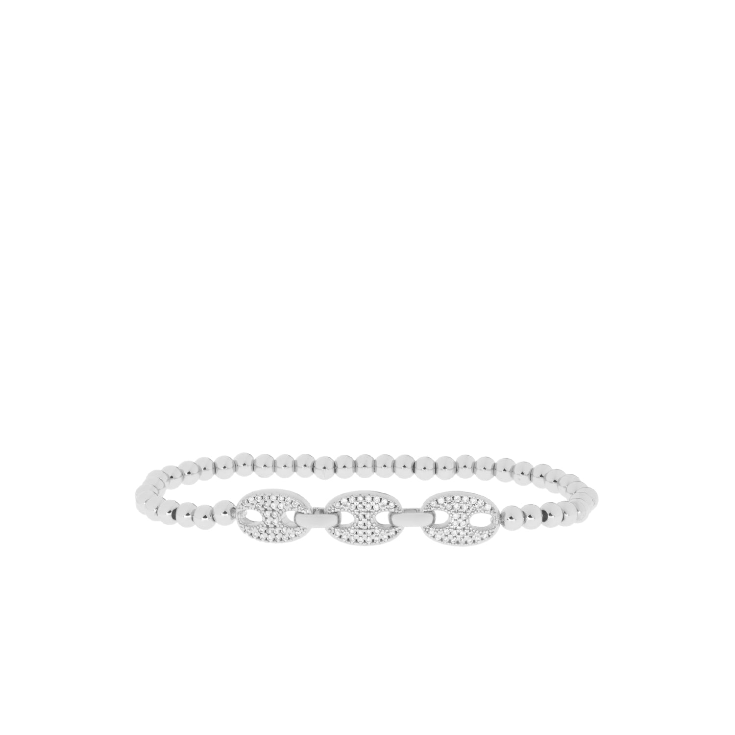 pave anchor link stretch beaded bracelet