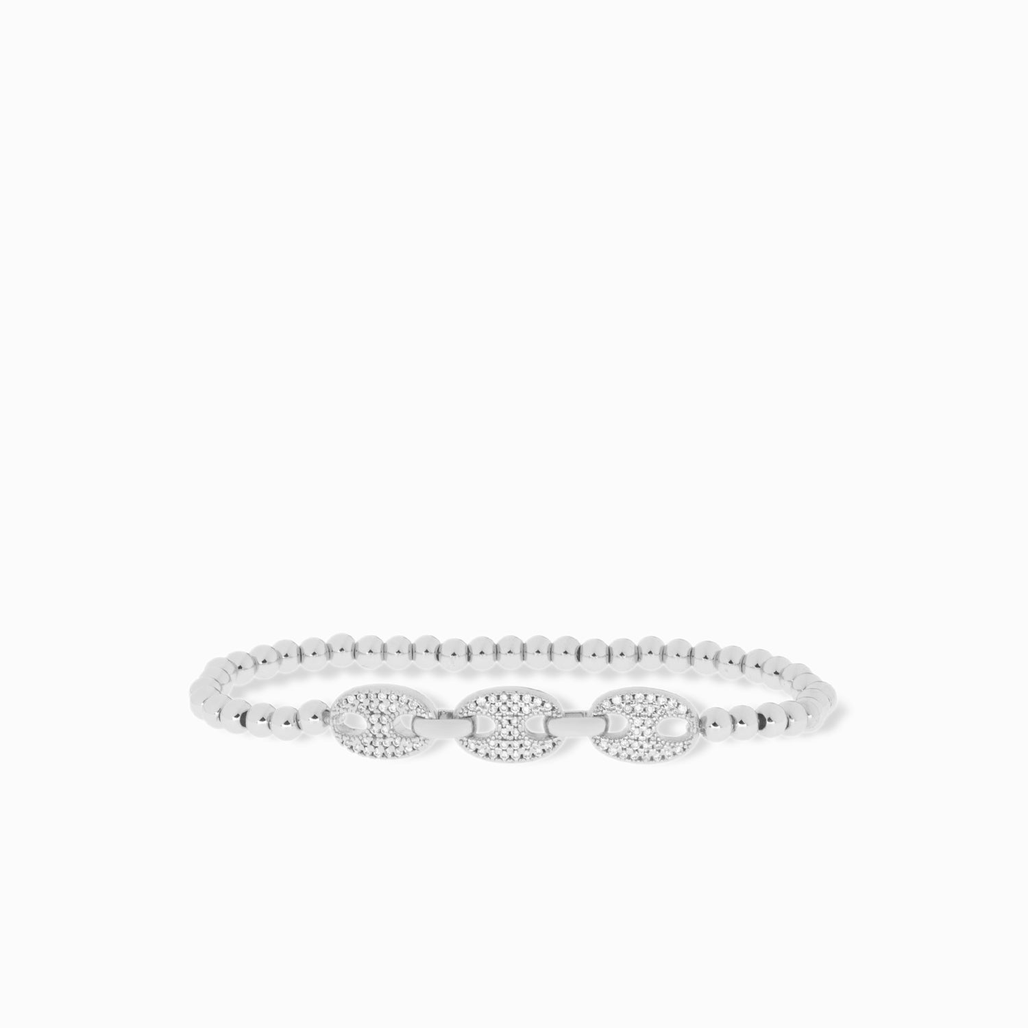 pave anchor link stretch beaded bracelet