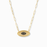 link necklace with oval crystal pendant