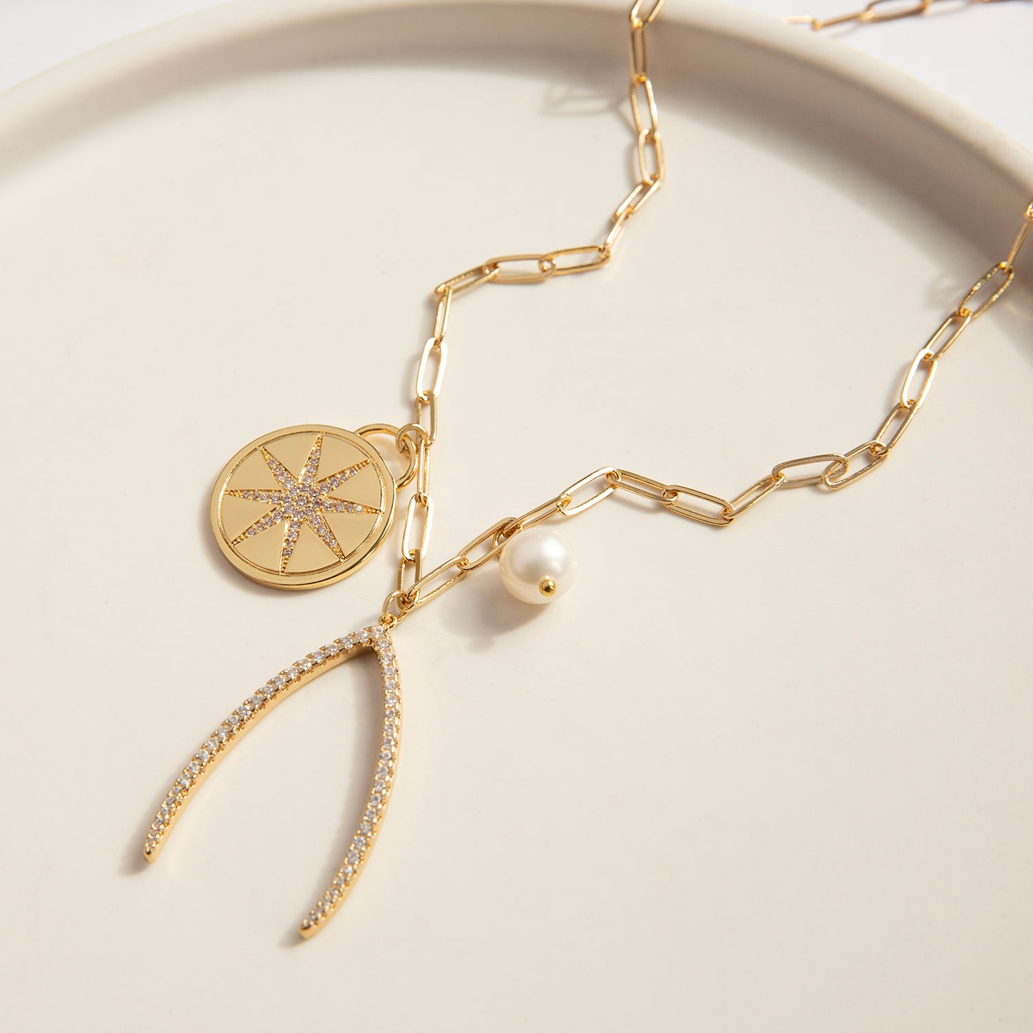 Wishbone Starburst Charm Necklace