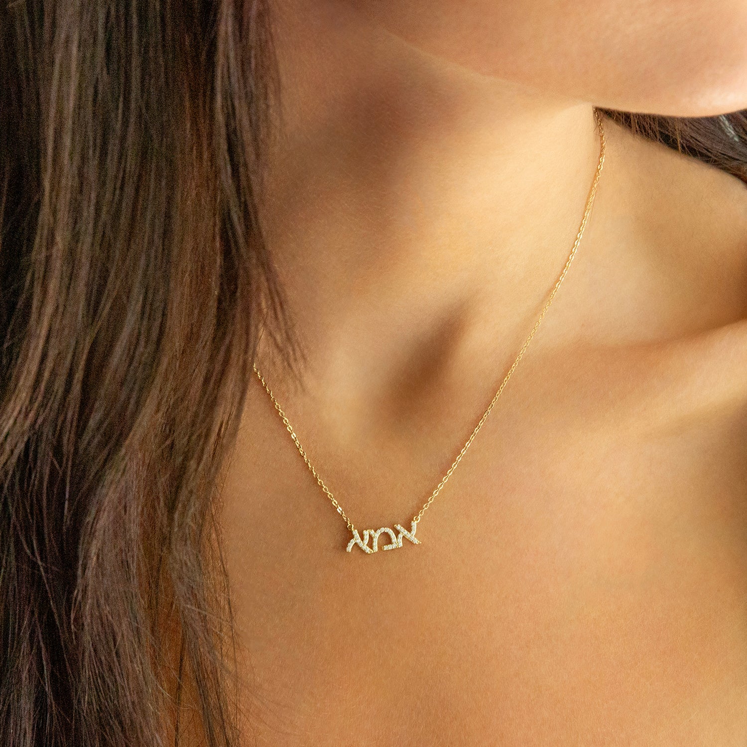 CZ Hebrew MOM Necklace