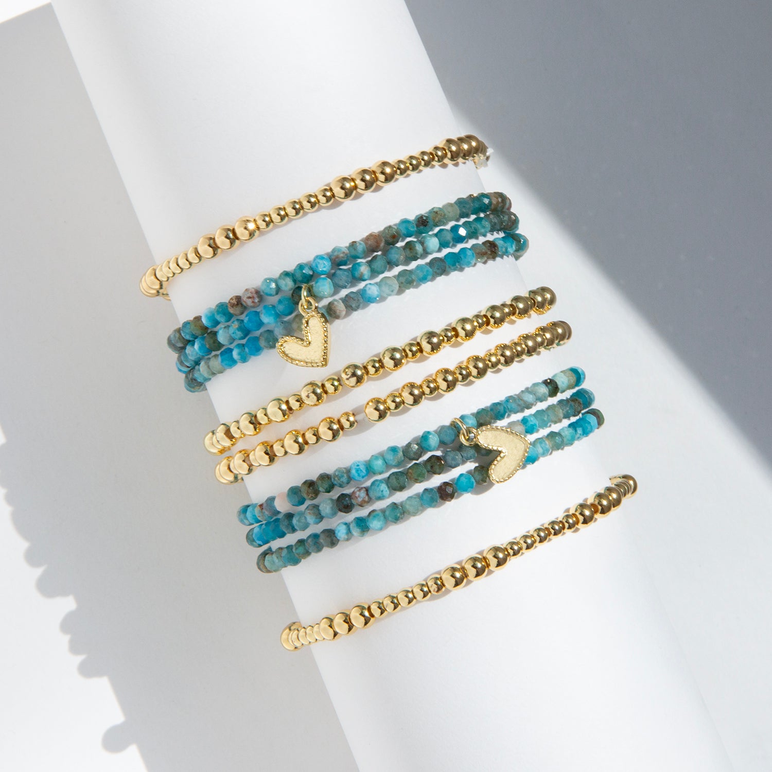 Natural Stone Beaded Stretch Wrap Bracelet with Heart Charm
