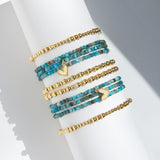 Natural Stone Beaded Stretch Wrap Bracelet with Heart Charm