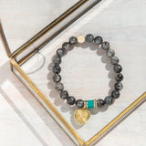 Natural Stone Teal Rondelle Bracelet with Etched Heart Charm
