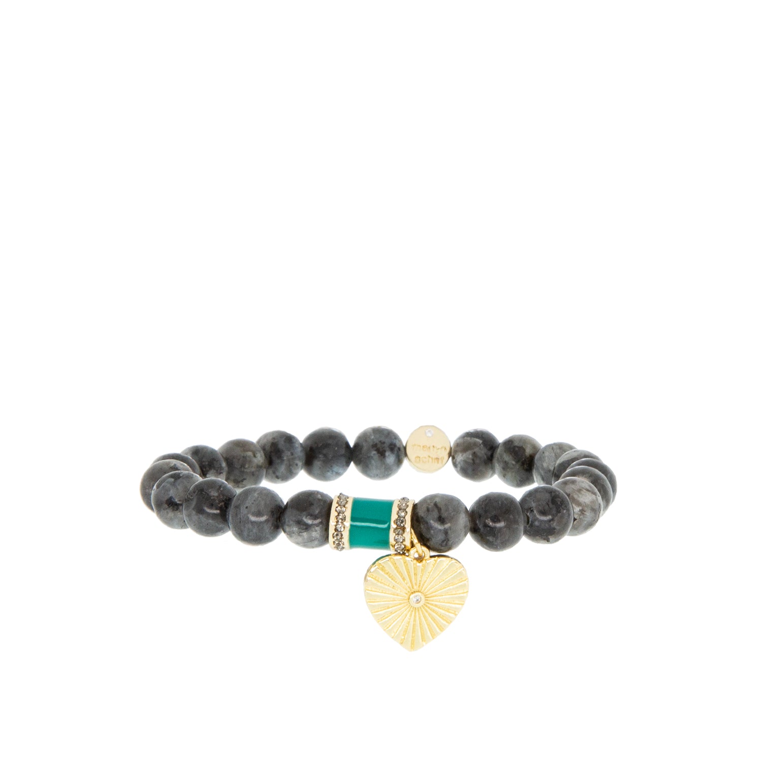 natural stone teal rondelle bracelet with etched heart charm