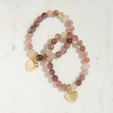 Natural Stone Bracelet with Puffed Heart Charm and Pavé Rondelle