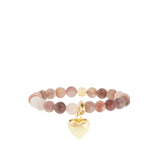 Natural Stone Bracelet with Puffed Heart Charm and Pavé Rondelle
