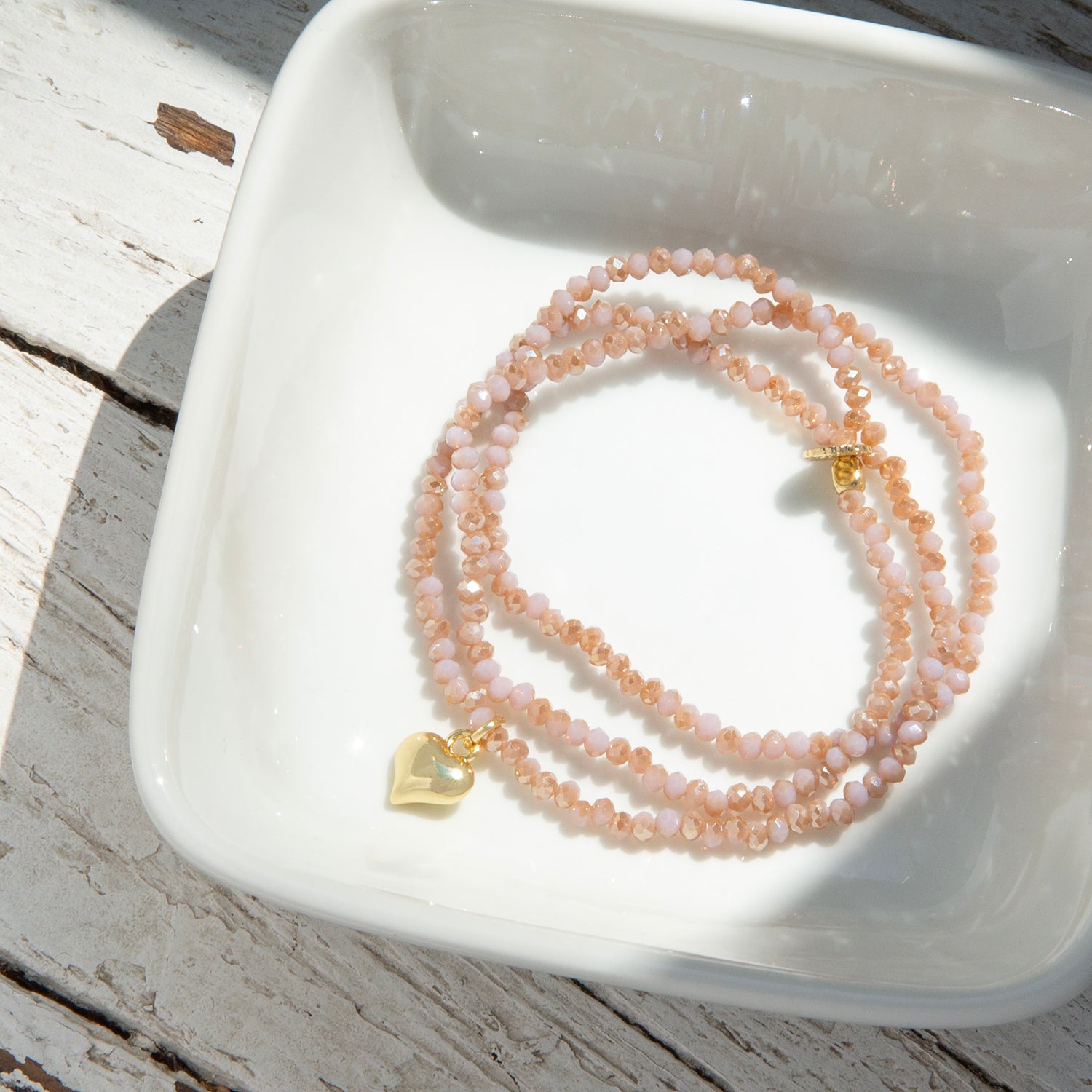 blush mini stretch bracelet wrap with puffed heart charm