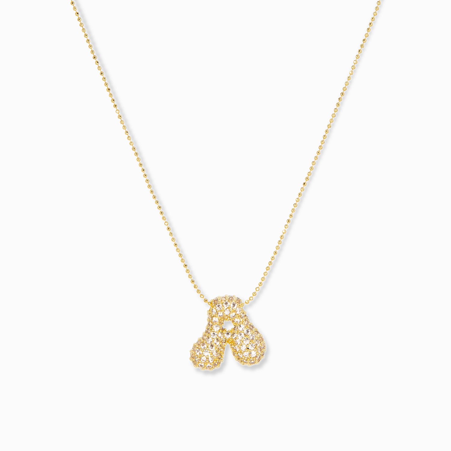 adjustable pull chain necklace with pave bubble initial