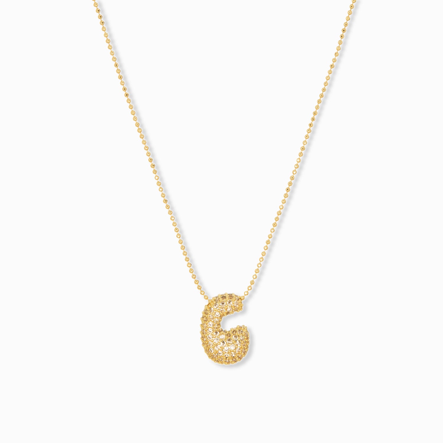 adjustable pull chain necklace with pave bubble initial