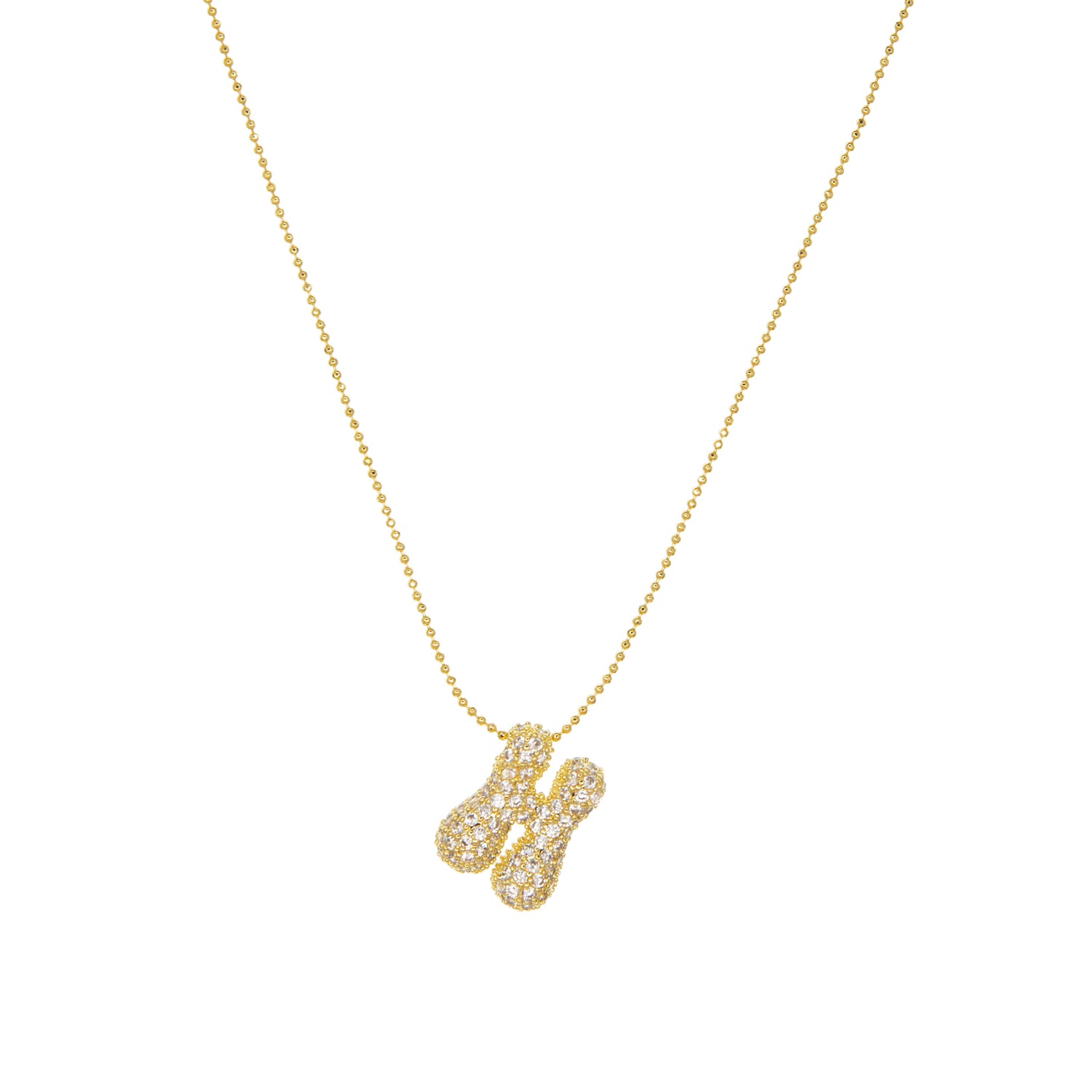 adjustable pull chain necklace with pave bubble initial