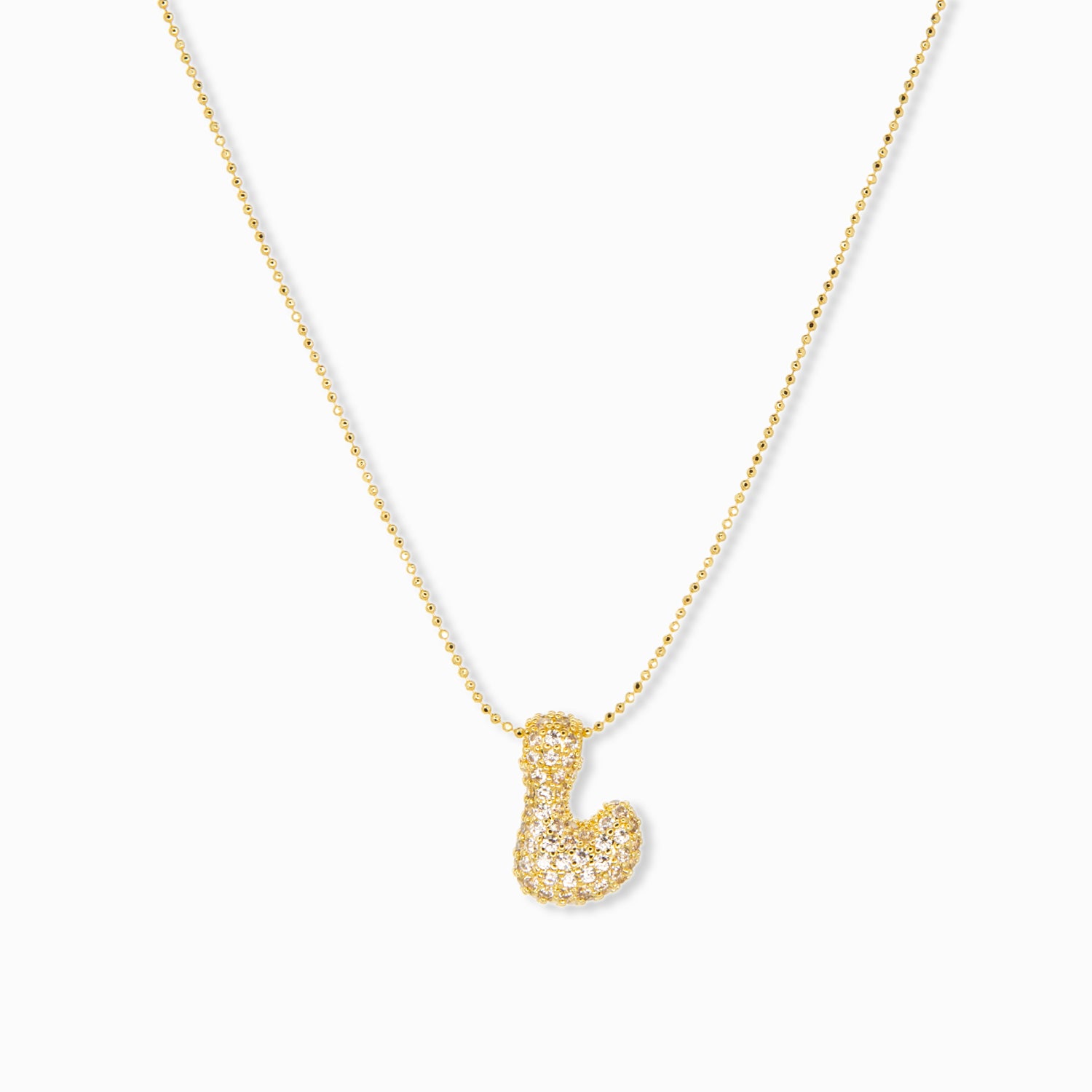 adjustable pull chain necklace with pave bubble initial