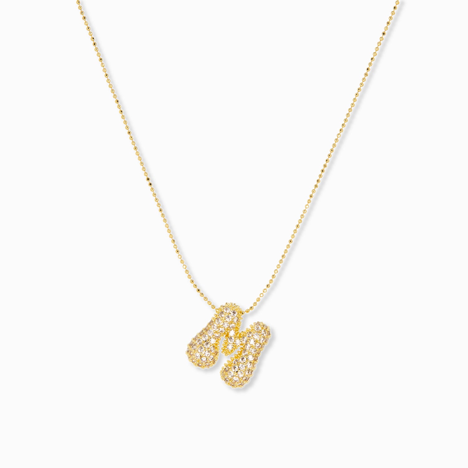 adjustable pull chain necklace with pave bubble initial