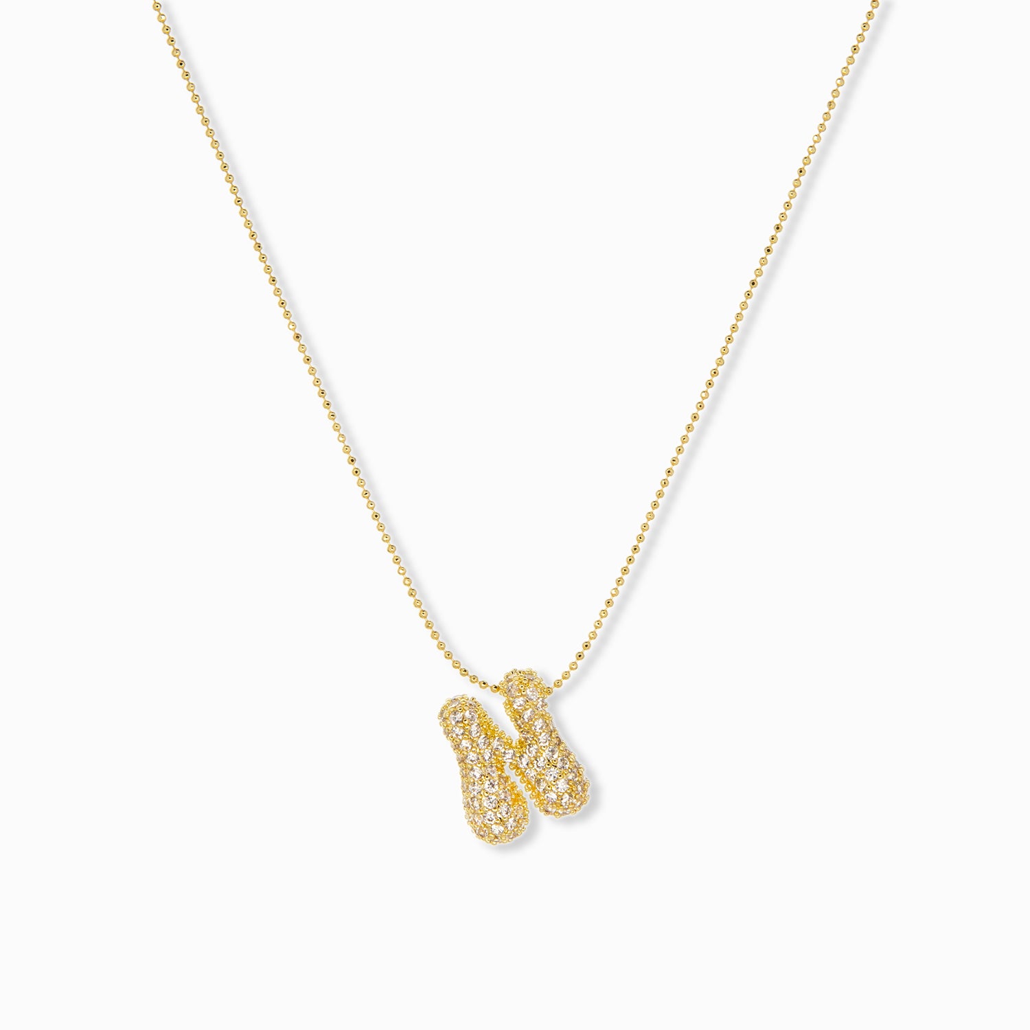 adjustable pull chain necklace with pave bubble initial