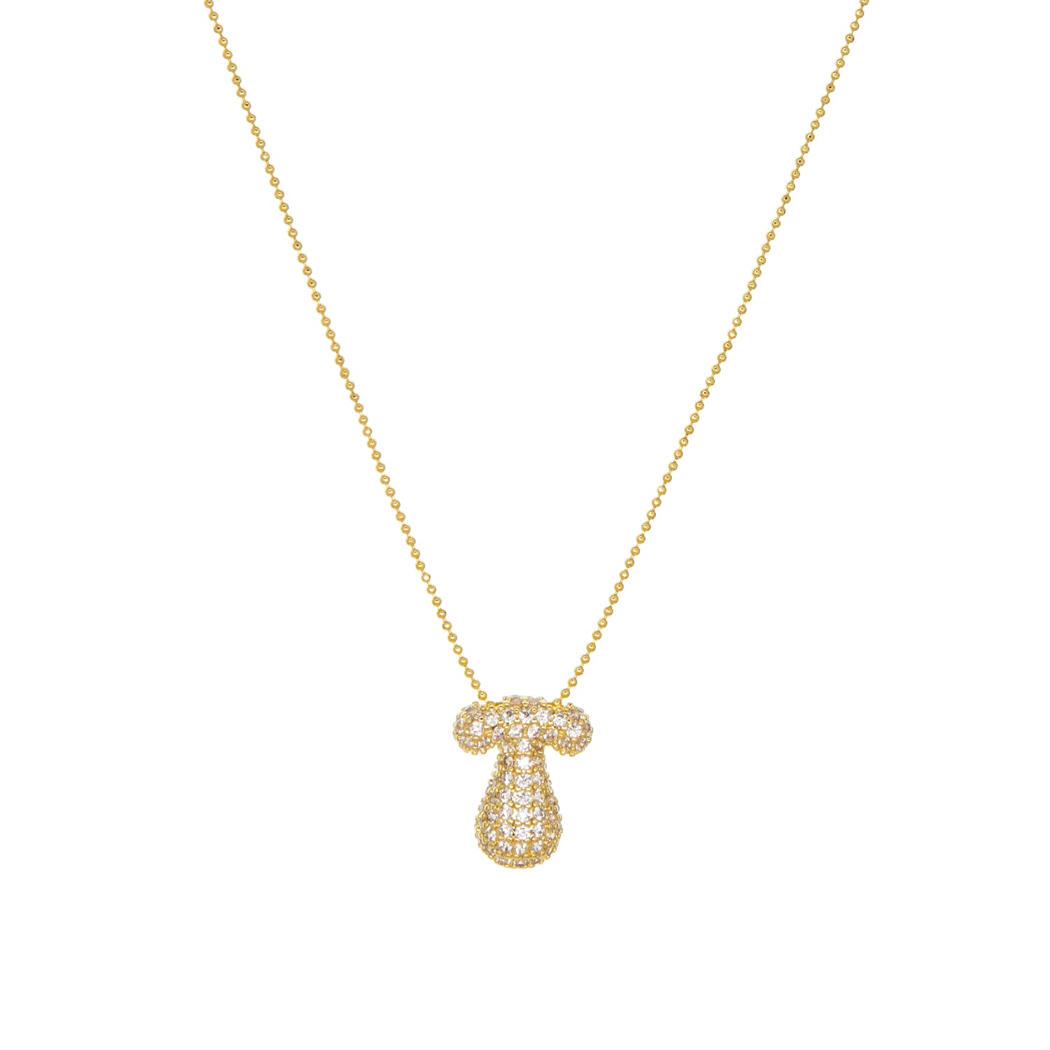 adjustable pull chain necklace with pave bubble initial