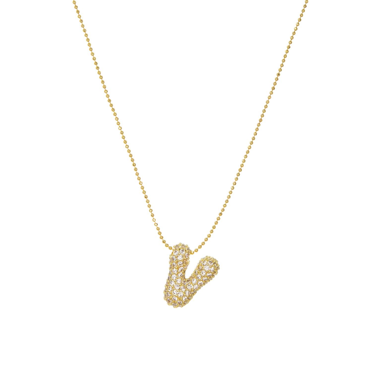 adjustable pull chain necklace with pave bubble initial