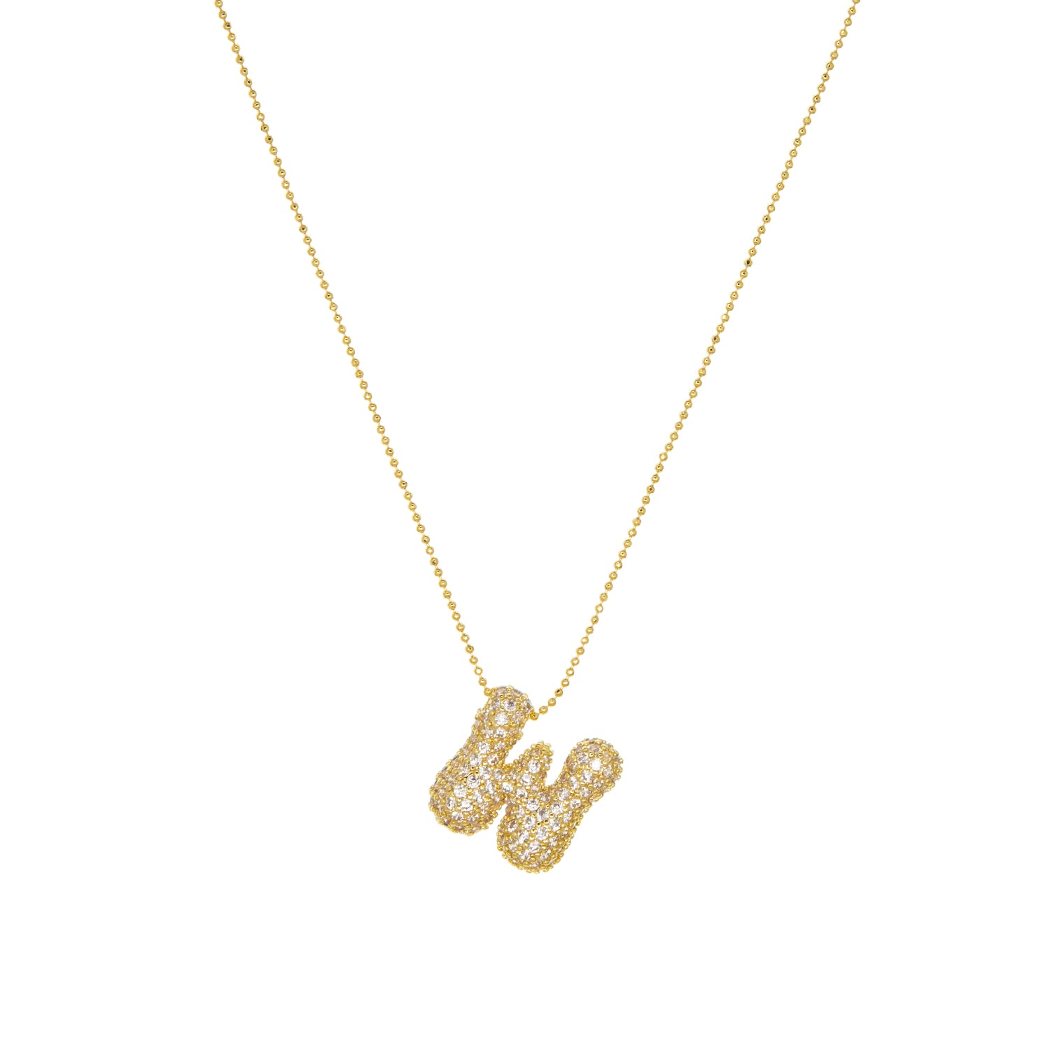 adjustable pull chain necklace with pave bubble initial