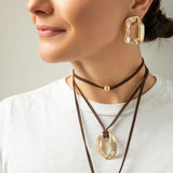 Suede Necklace with Organic Circle