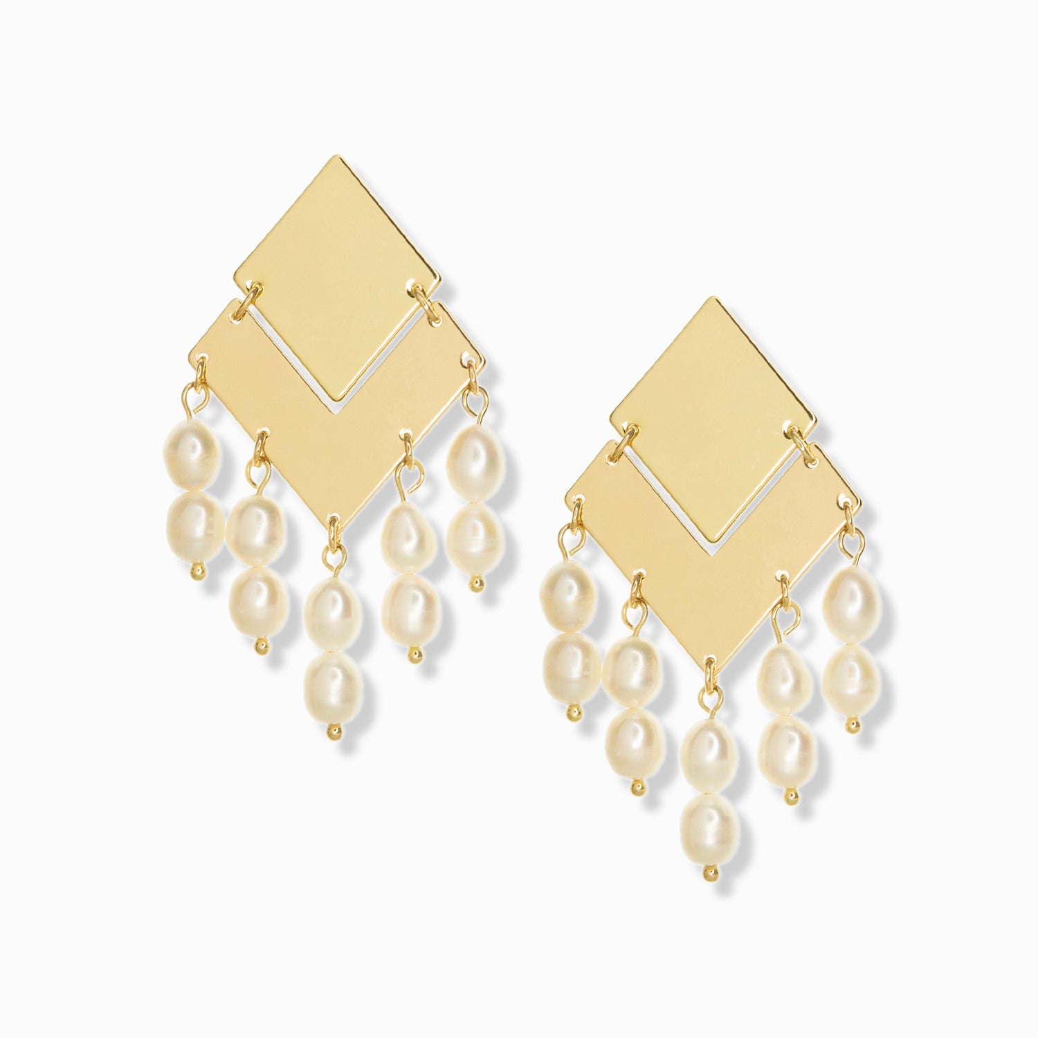 geometric earring with cascading pearls