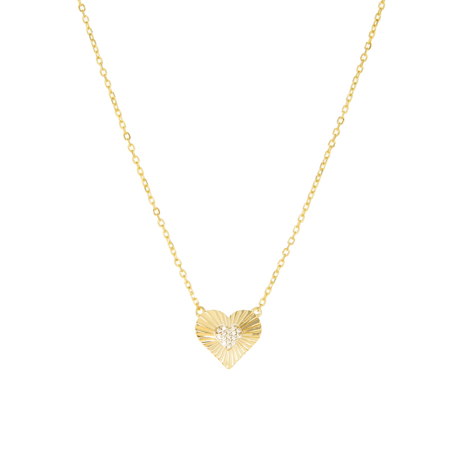 pave etched heart charm necklace