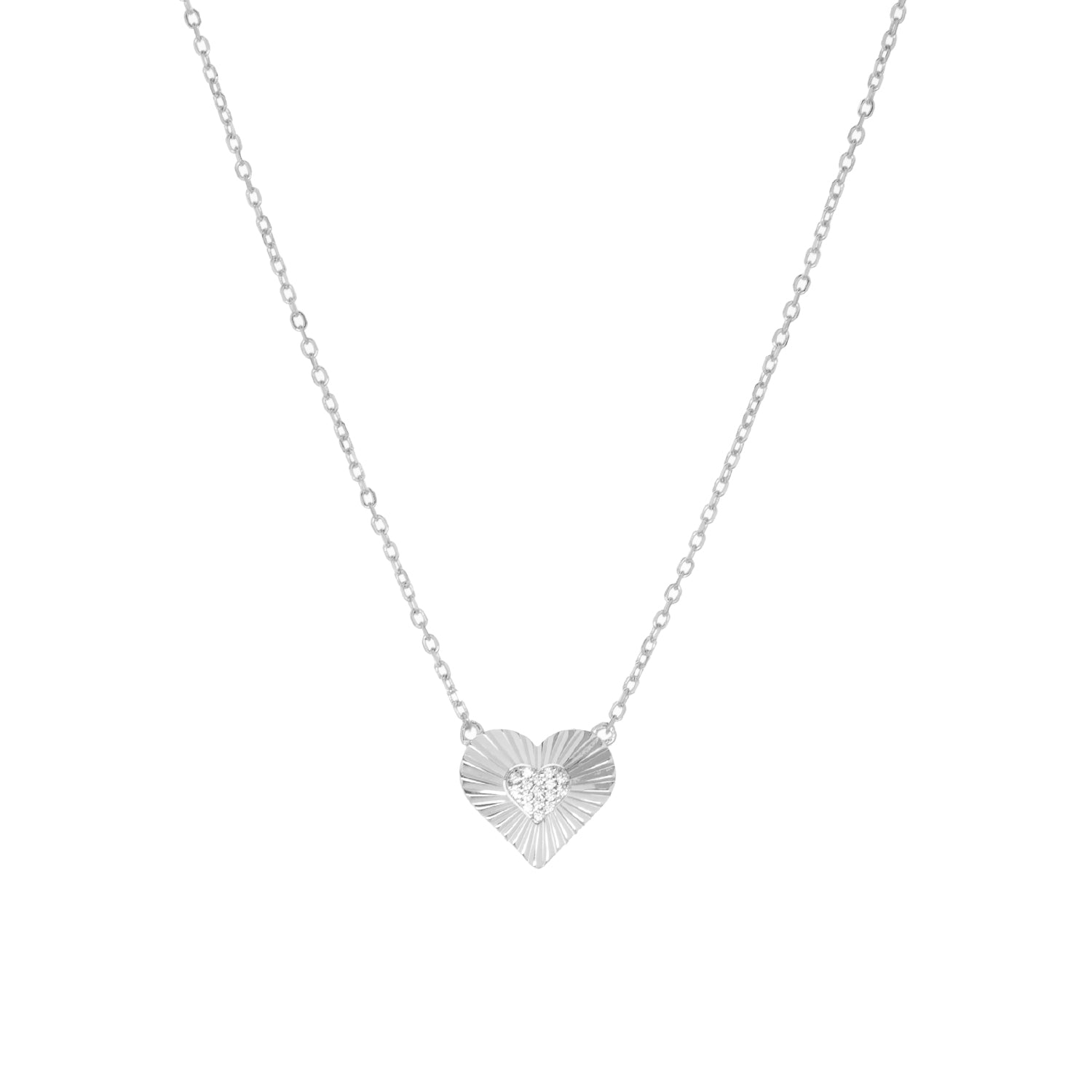 pave etched heart charm necklace