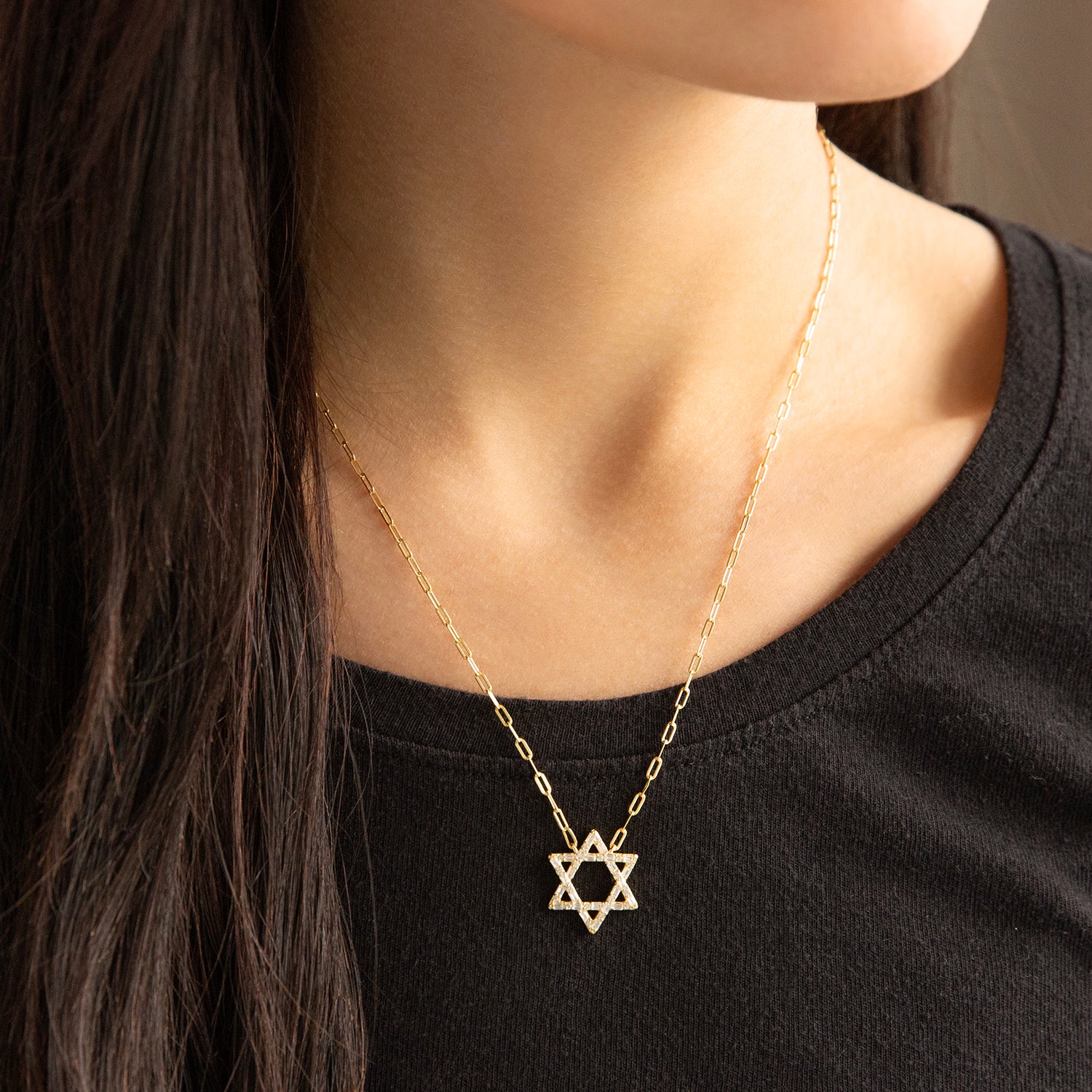Large Baguette/Solitaire Star of David Necklace