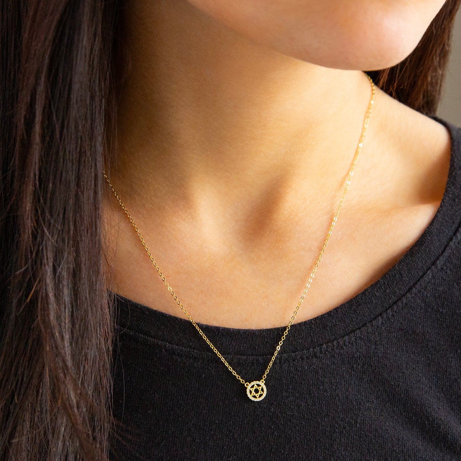 Mini Star of David with Pavé Ring Pendant Necklace