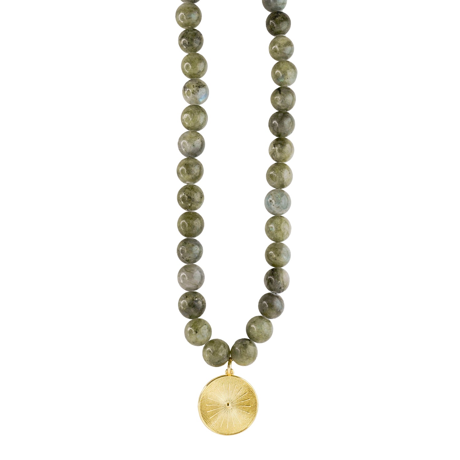 natural stone necklace with round starburst charm