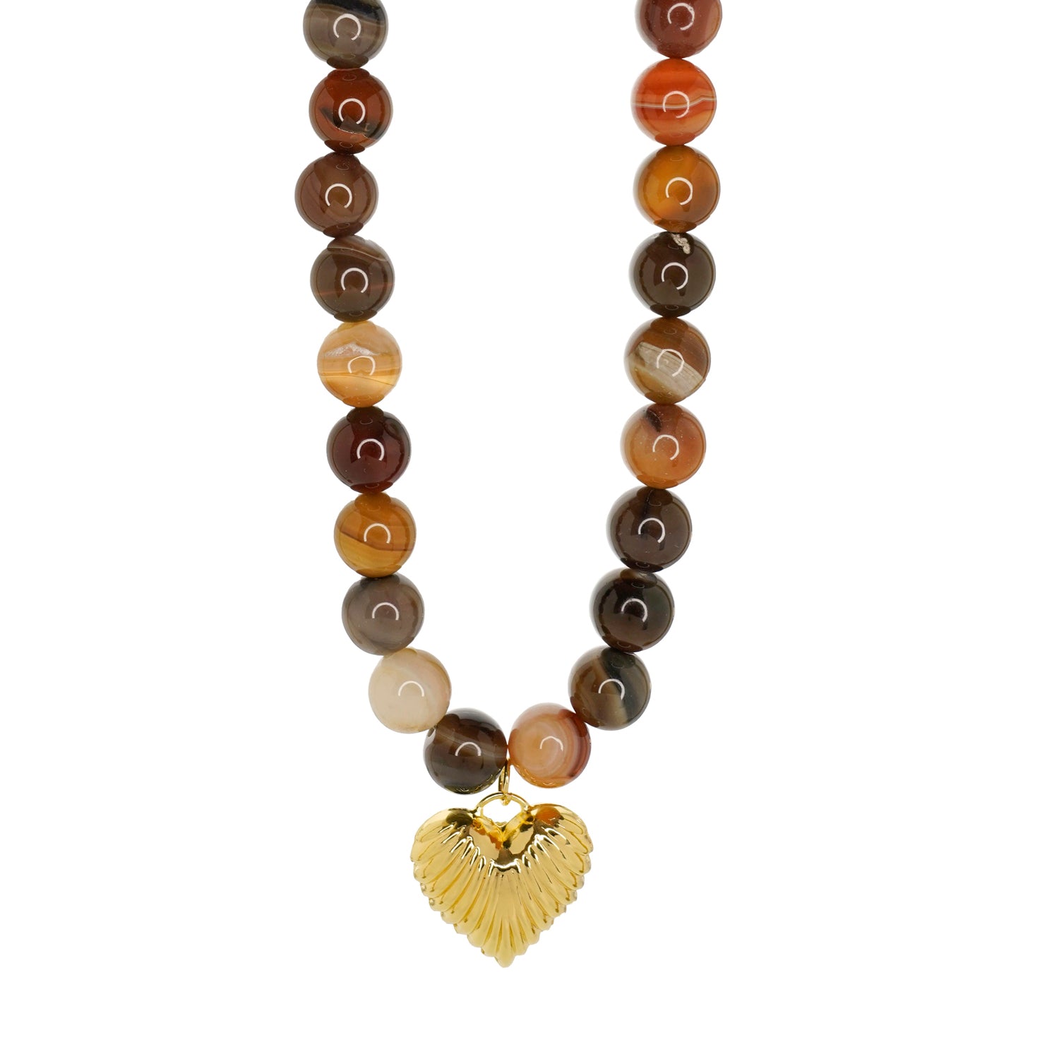 natural stone necklace with hollow heart charm