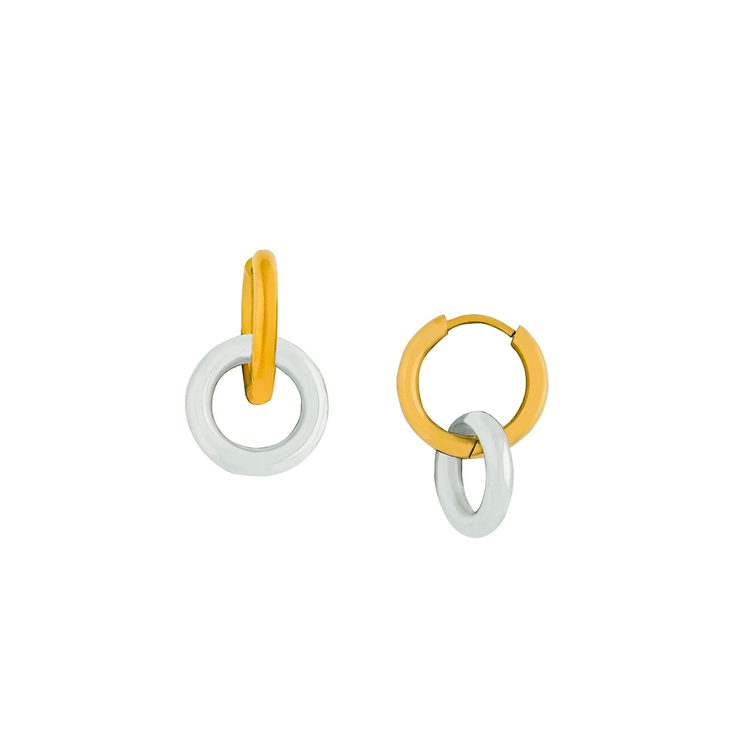 Two Tone Drop Huggie Earrings