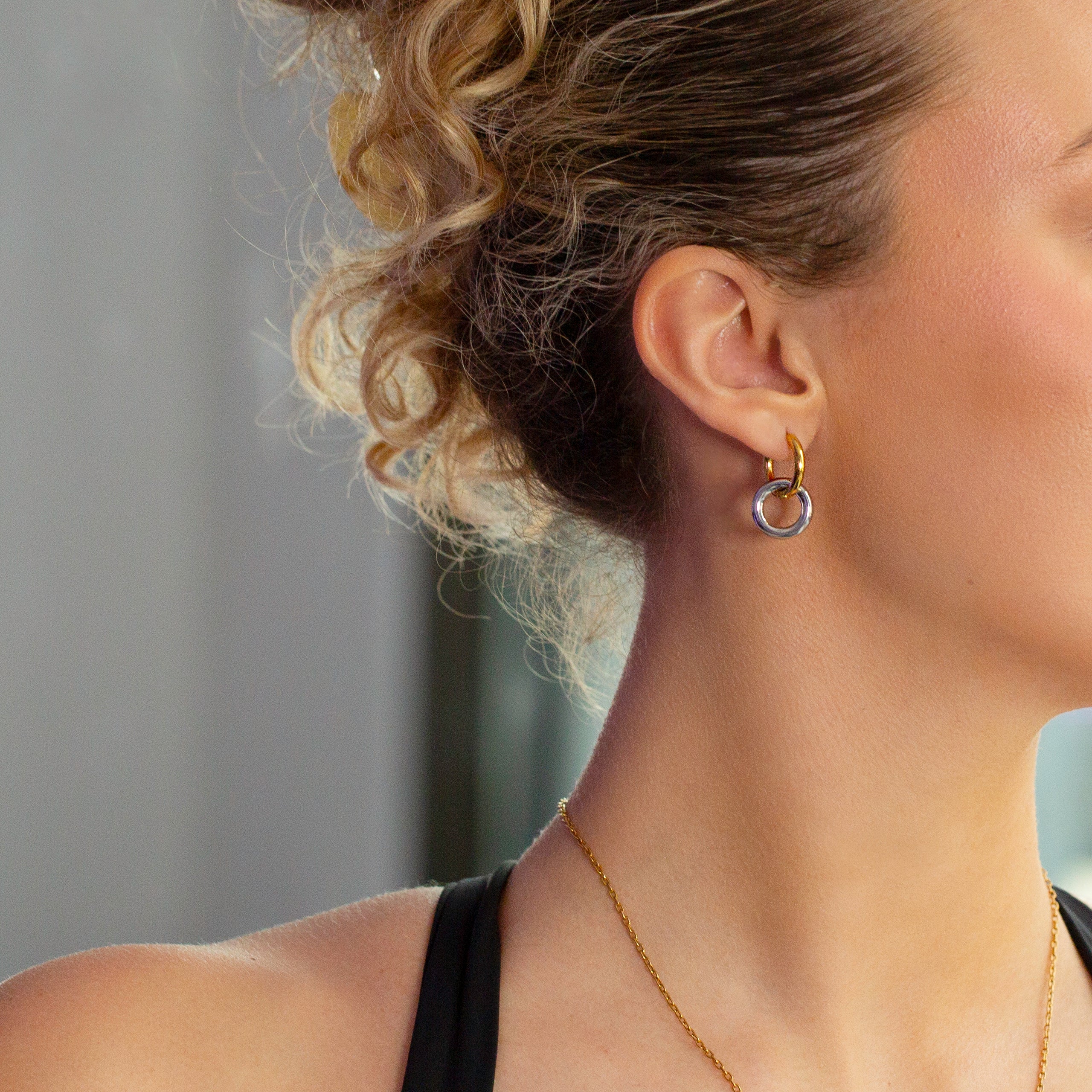 Two Tone Drop Huggie Earrings