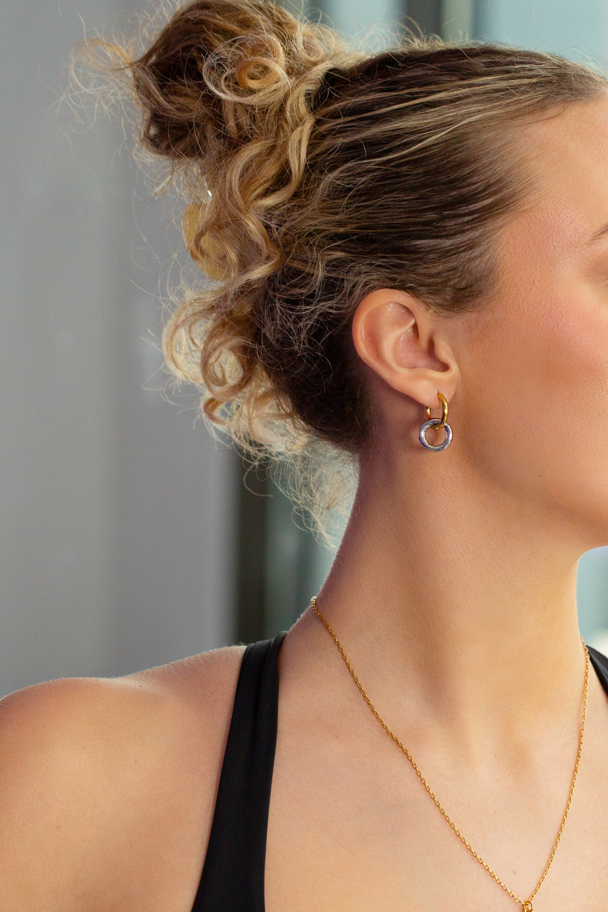 Two Tone Drop Huggie Earrings