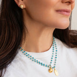 Natural Stone Beaded Necklace with Domed Pendant