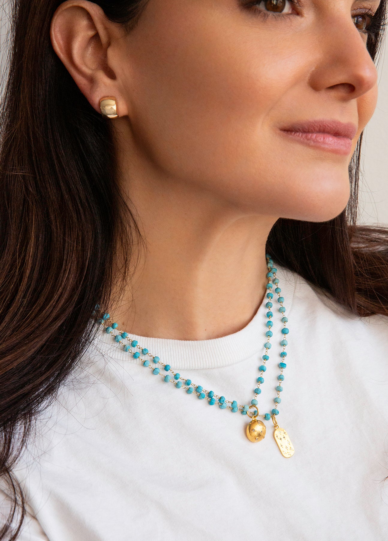Natural Stone Beaded Necklace with Oval Bar Charm – Marlyn Schiff