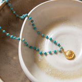 Natural Stone Beaded Necklace with Domed Pendant