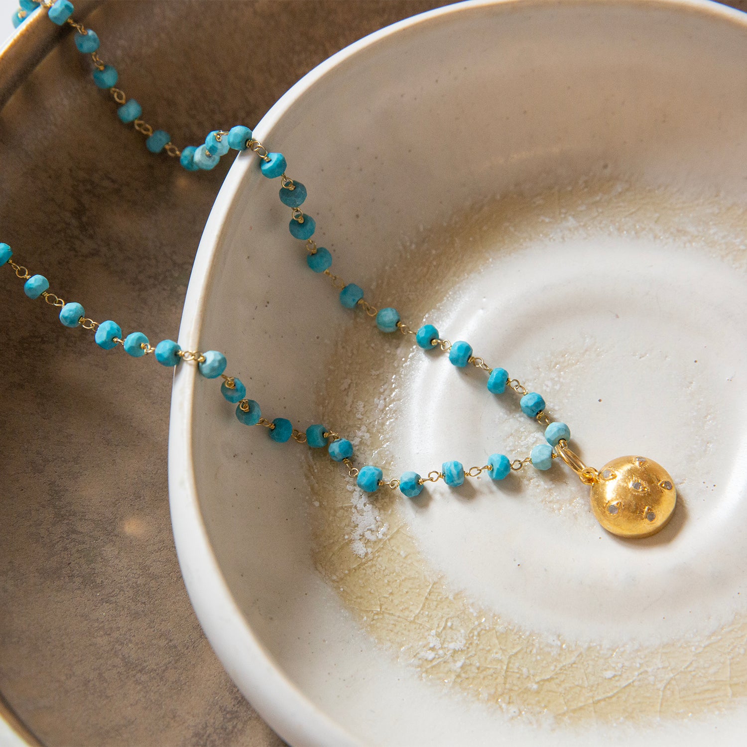 natural stone beaded necklace with domed pendant