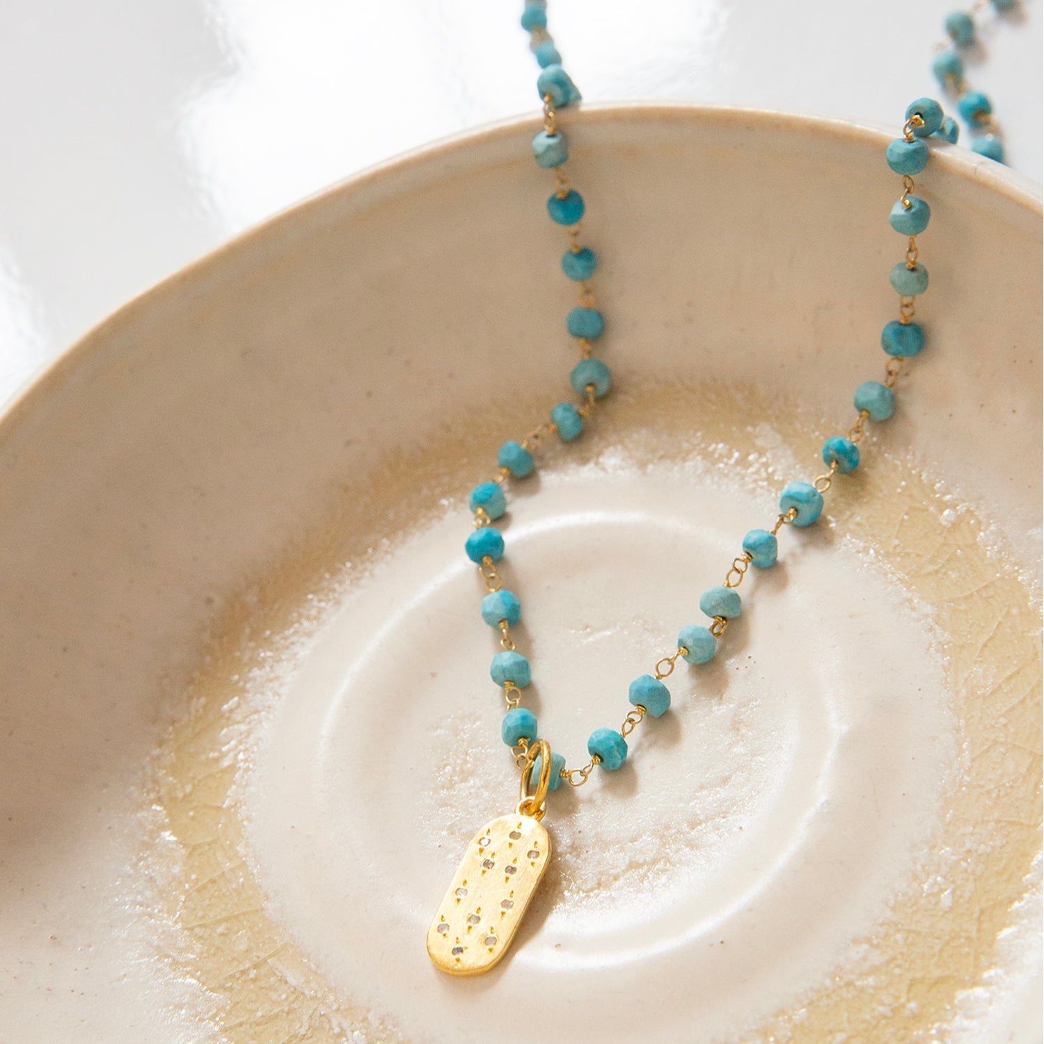 Natural Stone Beaded Necklace with Oval Bar Charm